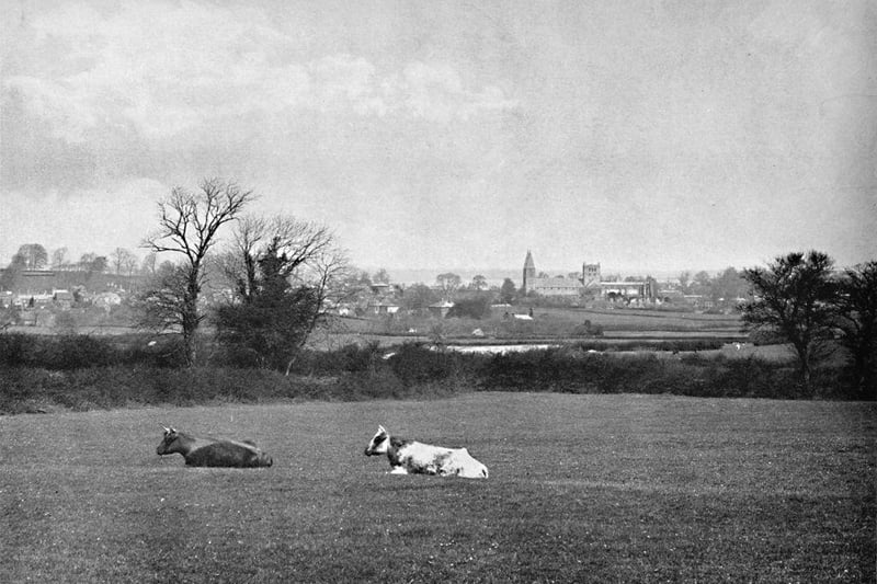 The view of Southwell in the distance, circa 1896.