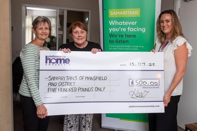 Natalie Bryant of Platform visited the branch’s Grove Street base recently to make the donation.
