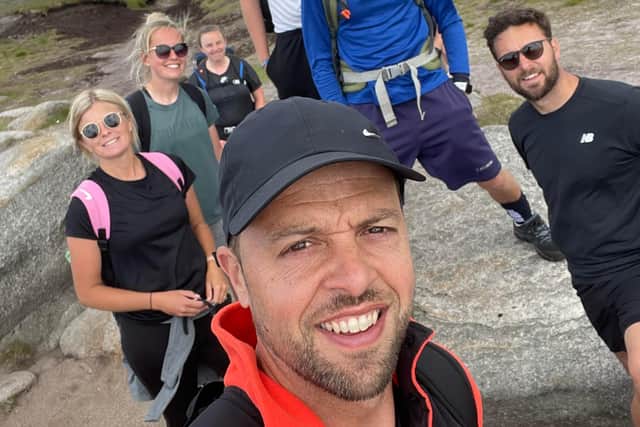 Mansfield man Scott Hardy with his team on the Derbyshire Three Peaks Challenge.
