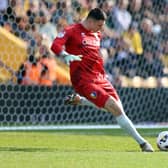 Liam Roberts of Mansfield Town in action during the Sky Bet League One match between Mansfield Town and Northampton Town at One Call Stadium on March 21, 2026 in Mansfield, England. (Photo by Pete Norton/Getty Images)