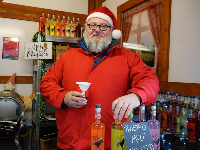 Mansfield Christmas market. Richard Soar from the Tom Said micro pub  and Dancing Anchor Gins in 2021.