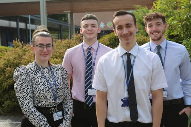 Apprentices (from left) Rachel Daughtry, Cameron Sheridan, Daniel Petter and Kyle MacDonald have all landed full-time roles with Nottinghamshire Police