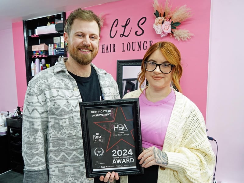 CLS Hair Lounge received a 5 star review based on 19 reviews. One customer review said: "Catherine is amazing! Been coming to her for a year now and I'm so glad I found her, my nano ring extensions are flawless and I've finally got the hair I always wanted." Pictured Catherine Sawyer and Tim Gregorczyk at CLS Hair Lounge.