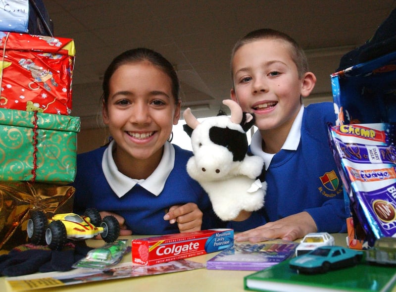 Pupils had fun packing the presents for the 2003 appeal at St Oswald's RC Primary School in South Shields.