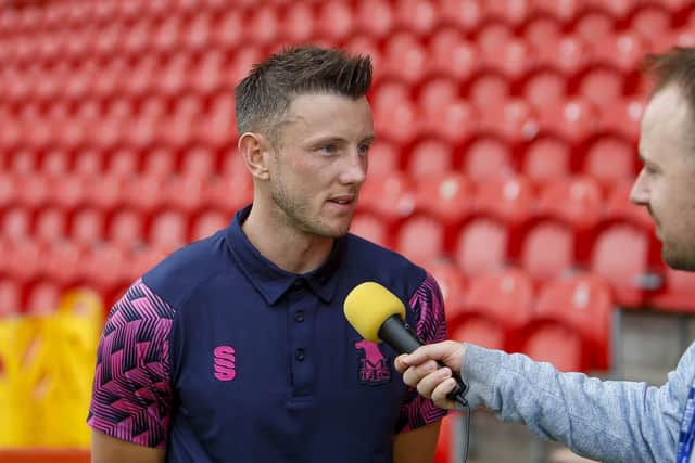 Ollie Clarke is interviewed after the game. Photo by Chris Holloway / The Bigger Picture.media