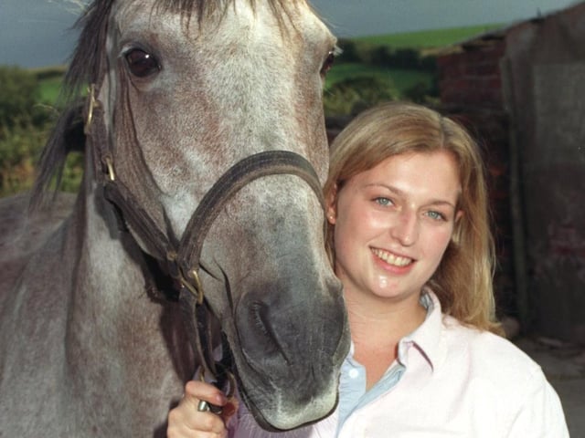 Catherine Henstridge with one of her horses. She was a student vet in 2001 who was off to Kenya to study grazing animals.