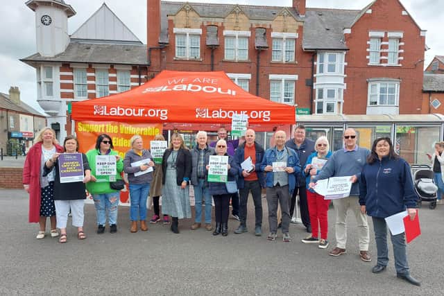 Sandra Peake, in the centre of the picture, with campaigners in Shirebrook