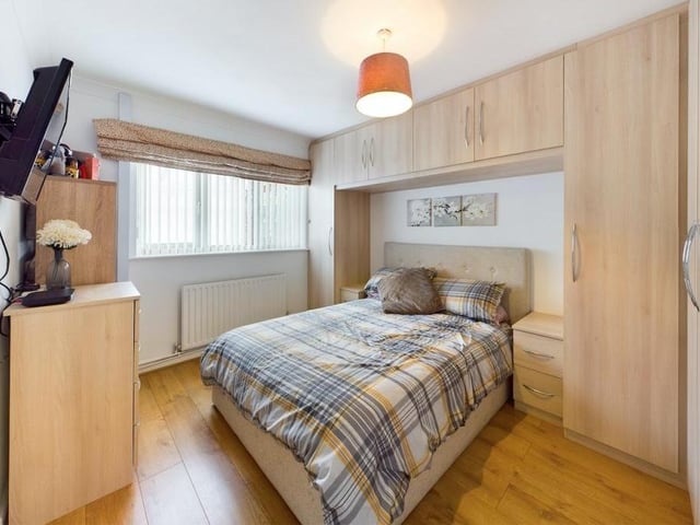 Here is the main bedroom at the Nuncargate Road bungalow. It is a generously sized double and has the added benefit of fitted wardrobes.