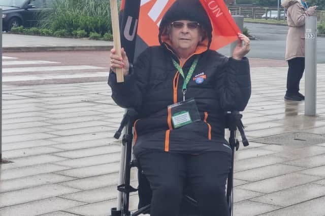 Protester calls for end of privatisation in protest outside Kings Mill hospital