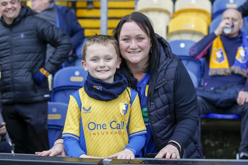 Mansfield fans at the Sky Bet League 2 match against Newport County AFC at the One Call Stadium, 18 Nov 2023 
Picture credit  -  Chris & Jeanette Holloway / The Bigger Picture.media:Mansfield Town fans enjoy the 2-0 win over Newport County.