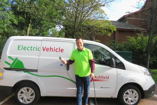 Coun Jason Zadrozny with the council's electric vehicle