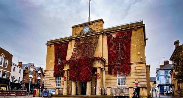 The Old Town Hall was adorned with poppies for the event.