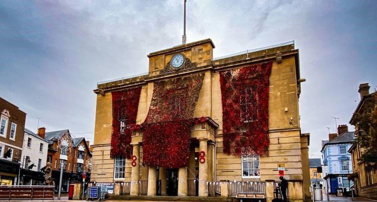 The Old Town Hall was adorned with poppies for the event.