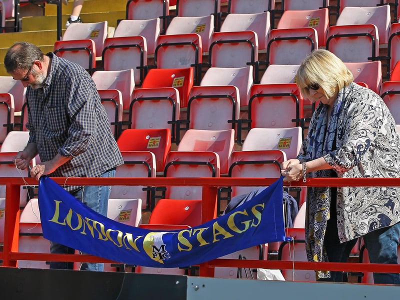 Some of the Stags fans who made the long trip to Exeter City to see Mansfield's 4-1 win on 30th March 2019.