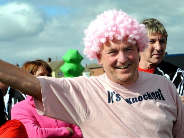 Assistant head at Garibaldi School Roger Haywood gets ready to take part in the Its a Knock out event in 2010.