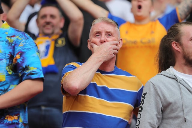 Mansfield Town fans watch the drama unfold inside Wembley
