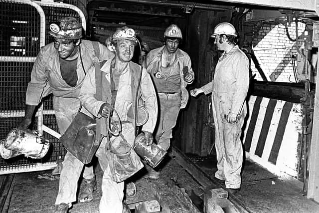 Miners at Edwinstowe's Thoresby Colliery during the mining industry's heyday.