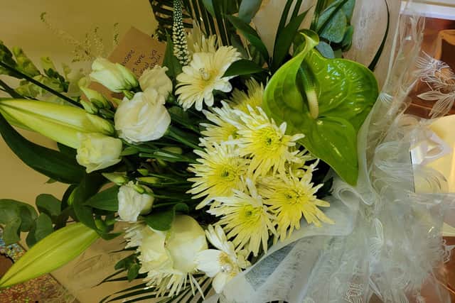 The flowers at Jim and Christine Adams party