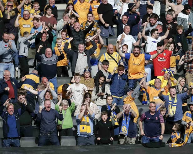 Jubilant Mansfield Town fans celebrate at Stadium MK on Saturday. Photo by Chris & Jeanette Holloway/The Bigger Picture.media