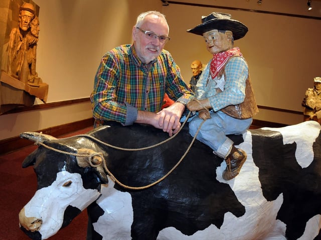 A proud moment for sculptor Philip Cox with one of his models exhibited at the Mansfield Museum.