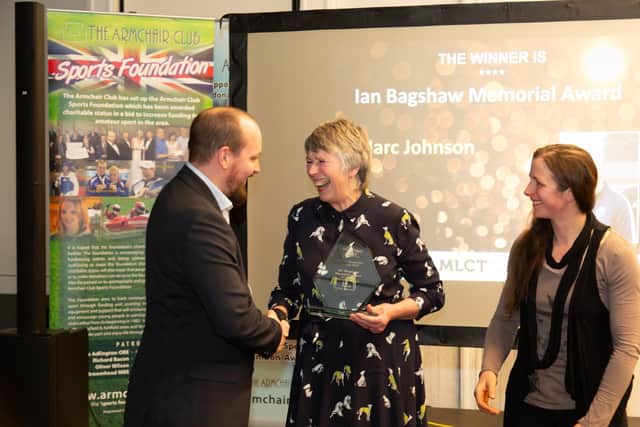 Presenting the Ian Bagshaw memorial Award award to Marc Johnson are Ian’s widow, Mary, and daughter, Ashlene.