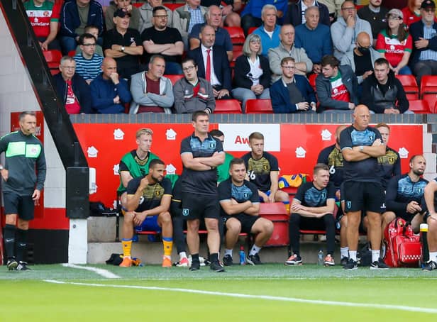 A frustrated Nigel Clough can only watch as Mansfield Town slip to defeat at Walsall.