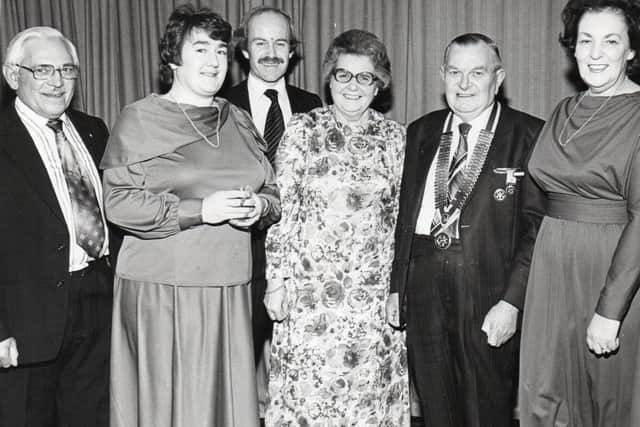 Pictured left to right - Geoff Poffley (who owned the garage on Devonshire Square) Pam Lord, Tony Lord, Mrs Laughton, Walter Laughton (Clerk to Sutton Council) and Mrs Poffley - probably taken at a Rotary Charter in the 1970's.