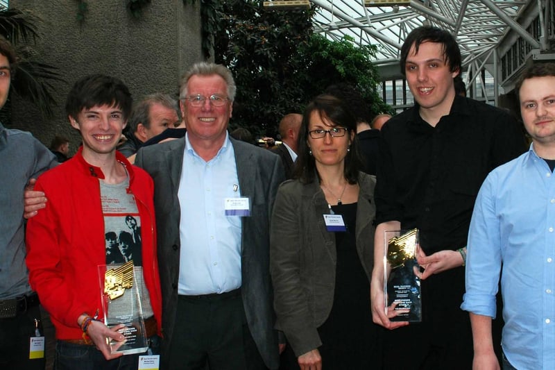 Mansfield filmmaker Daryll Gregory is pictured second right after his team won the Entertainment category of the RTA student awards.