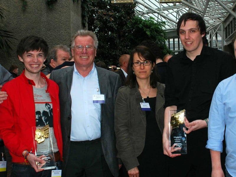 Mansfield filmmaker Daryll Gregory is pictured second right after his team won the Entertainment category of the RTA student awards.