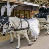 The horse-drawn carriage bearing Katrina's coffin outside the Thoresby Chapel at Mansfield & District Crematorium. (Photo by: Brian Eyre/nationalworld.com)