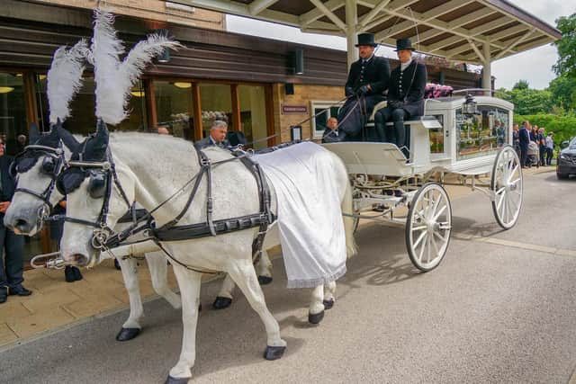 The horse-drawn carriage bearing Katrina's coffin outside the Thoresby Chapel at Mansfield & District Crematorium. (Photo by: Brian Eyre/nationalworld.com)