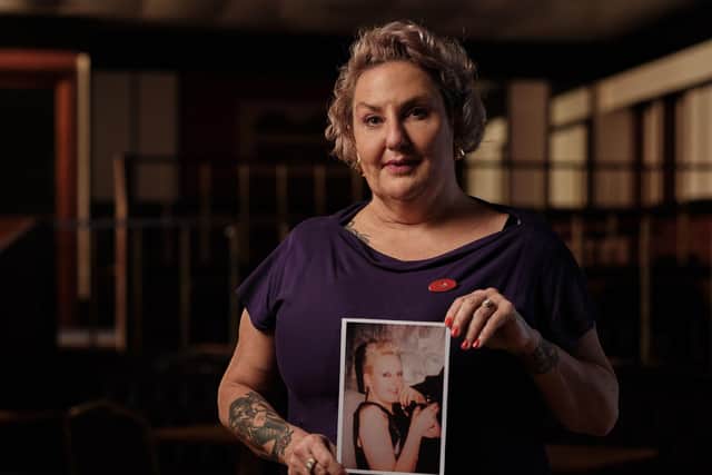 Lisa McKenzie with a photo of her younger self. By The Garden Productions Limited, Duncan Elliott.