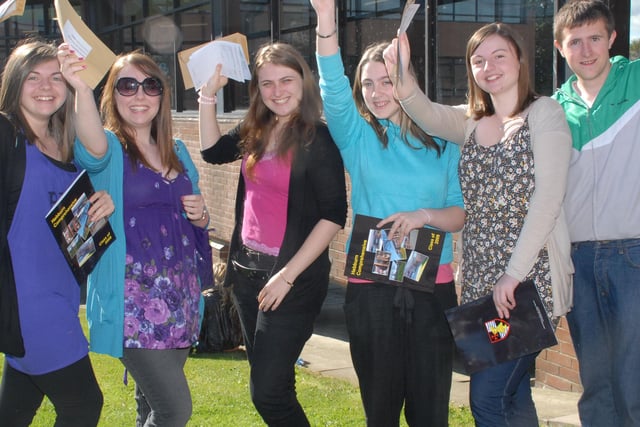 A 2009 scene showing Hebburn Comprehensive students on GCSE results day.