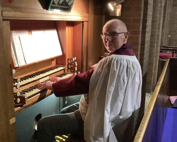 Gordon Foster at the organ at St Simon and St Jude's Church in Rainworth, where he has played for 50 years.