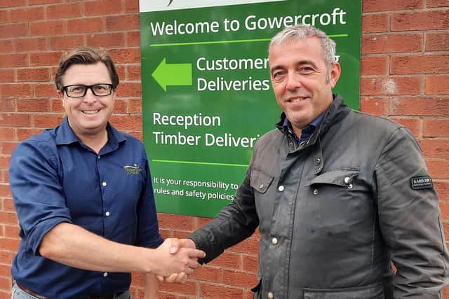 New partnerships manager, Peter Buckley (left) is welcomed on board by Gowercroft Joinery's head of sales, Joe Grimley.