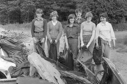 Students taking part in the big clear-up of Garibaldi Woods in 1980.