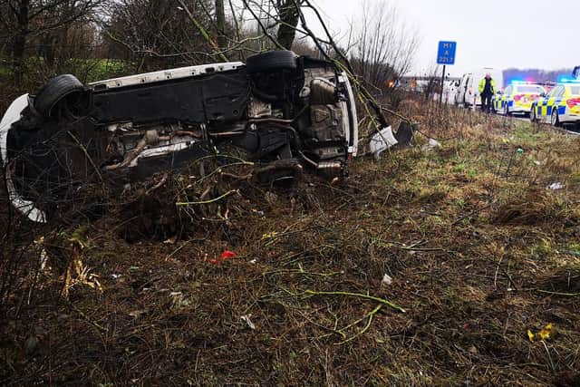 The driver of this Audi ended up at the bottom of a verge on the M1 North near Tibshelf after crashing into a van