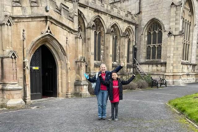 Noah Shipley and his grandmother Beverley Kingman during his pilgrimage.