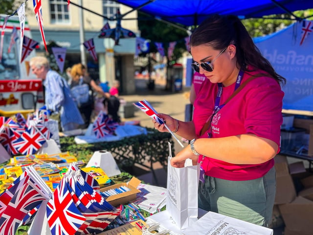 Flags were handed out to celebrate the Armed Forces.