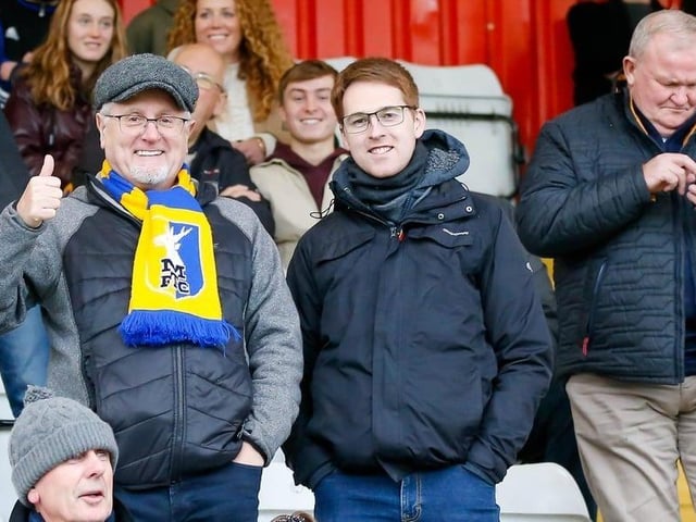 Stags fans enjoy a 2-1 win at Stevenage in 2021.