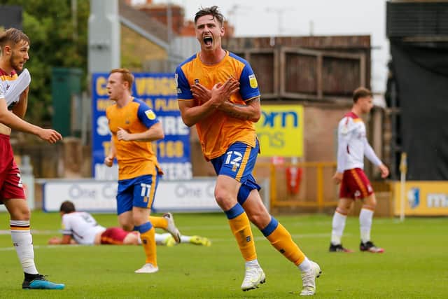 Oli Hawkins celebrates a goal. Pic by Chris Holloway.