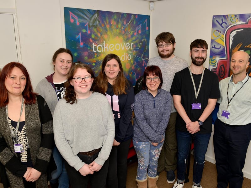 Life Skills project at Takeover Radio, Sutton Community Academy, pictured are Youth Trainer Lynsey Johnson, Matilda Toon, 13, Ebony Patrick, 14, Georgia Channer, 14, Sian Davies, Cory Swinscoe, Life Skills Project Leader Adrian Rayworth and Director Phil Riley