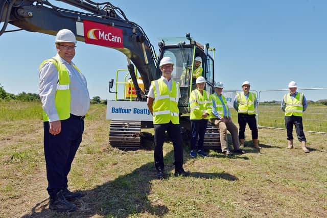 Pictured are Robert Westerman, managing director of Westerman homes,  Mansfield mayor Andy Abrahams, Coun Keith Girling, economic development committee chairman at Nottinghamshire County Council, Coun Ben Bradley MP, Elizabeth Fagan, D2N2 chairman of the board, David Hodson, of Homes England, and Daniel Maher, managing director of the Arc Partnership, at the site of the new Lindhurst development in Mansfield.