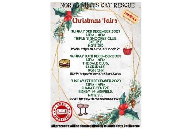 North Notts Cat Rescue to host three Christmas Fairs.