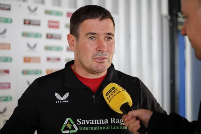 Mansfield Town manager Nigel Clough post match interview. Photo by Chris & Jeanette Holloway / The Bigger Picture.media