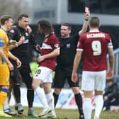 John-Joe O'Toole of Northampton is shown a red card after his scuffle with Ritchie Suton back in 2015.