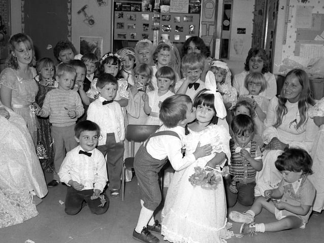 This young Sutton bride doesn't look impressed with her husband in 1986.
