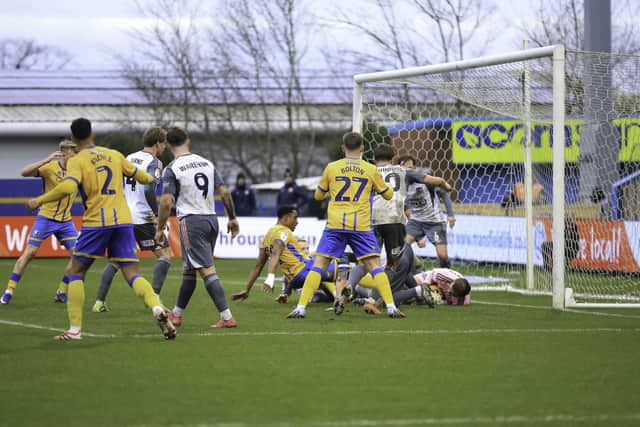 Stags come close during the Sky Bet League 1 match against Exeter City FC at the One Call Stadium, 07 Feb 2026, Photo credit Chris & Jeanette Holloway / The Bigger Picture.media