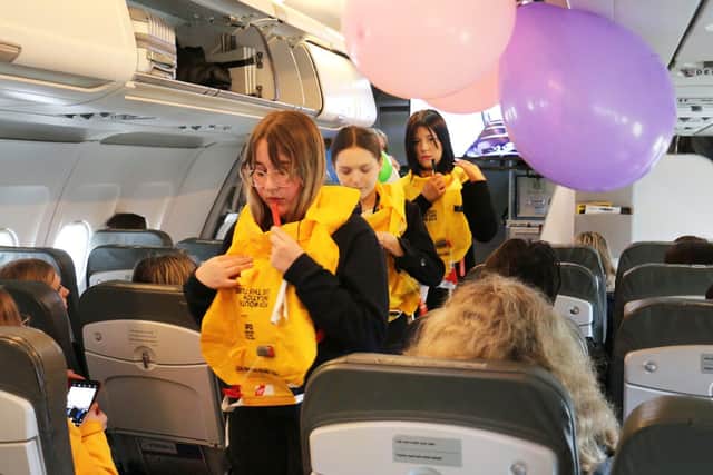 West Notts students performed a safety demo on the college's training plane