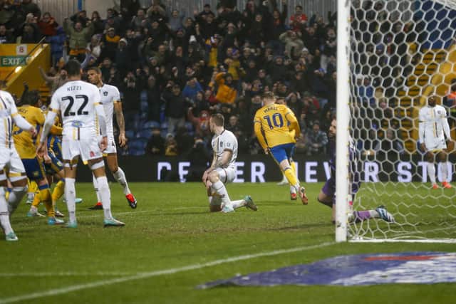 Stags score during the Sky Bet League 2 match against Sutton Utd at the One Call Stadium, 23 Jan 2024, Photo credit Chris & Jeanette Holloway / The Bigger Picture.media